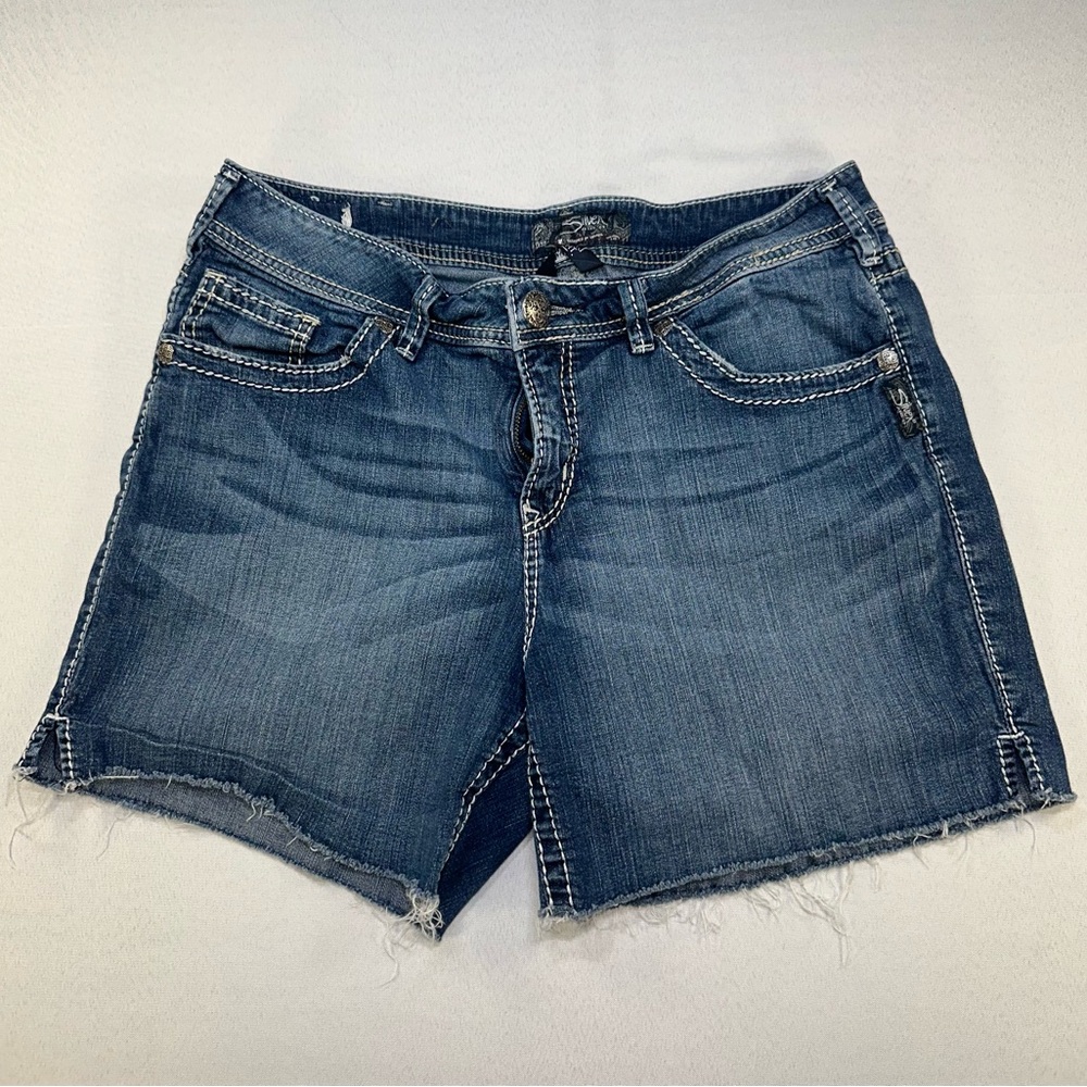 Silver Natsuki Short Raw Hem 5 Inch Inseam Size 32 Women Contrast Stitching